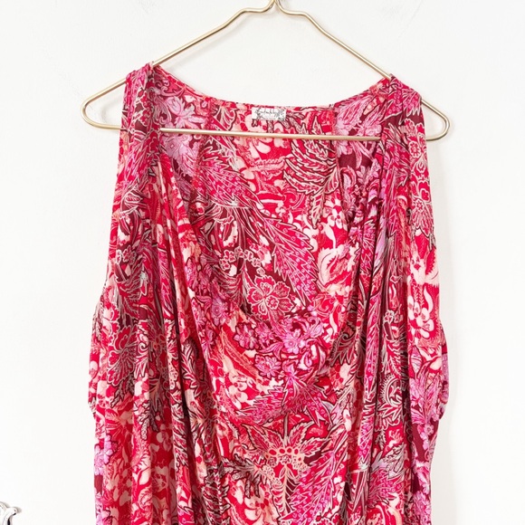Free People Intimately Hot Pink and Red Floral Boho Harem Eazzzy Romper XS - Picture 9 of 11